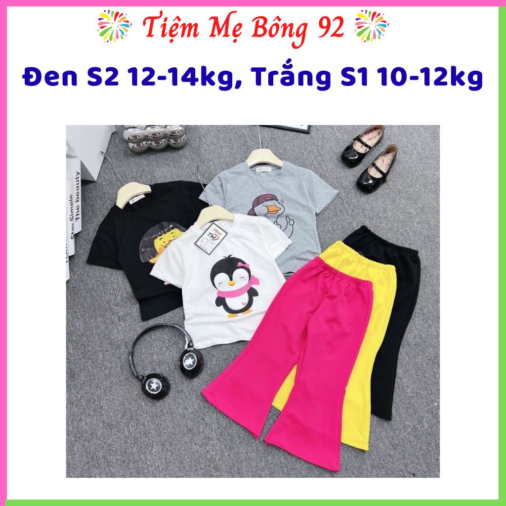 Xả Đen S2 12-14kg, Trắng S1 10-12kg : Sét áo cotton in hình vịt quần loe HG1