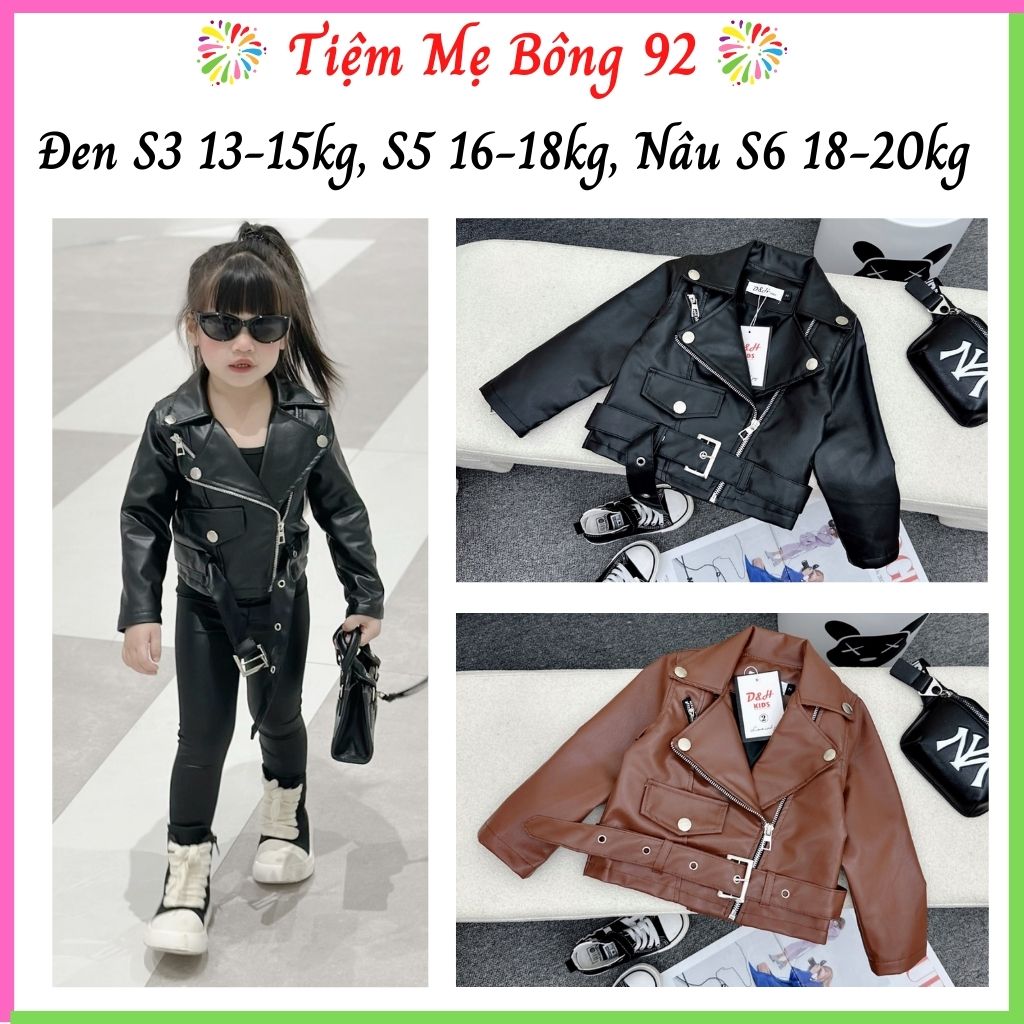 Xả Đen S3 13-15kg, Đen S5 16-18kg, Nâu S6 18-20kg : Áo da dài tay khoá kéo cho bé TG13