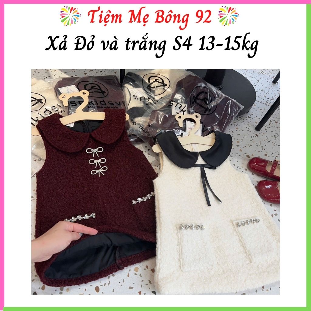 Xả Đỏ và trắng S4 13-15kg : Váy lông đỏ chữ a bé gái TG1