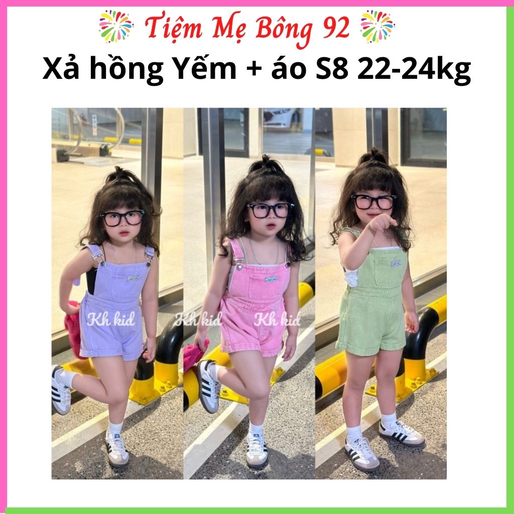 Xả Hồng S8 22-24kg: Sét yếm kaki màu kèm áo dây #79k HG4