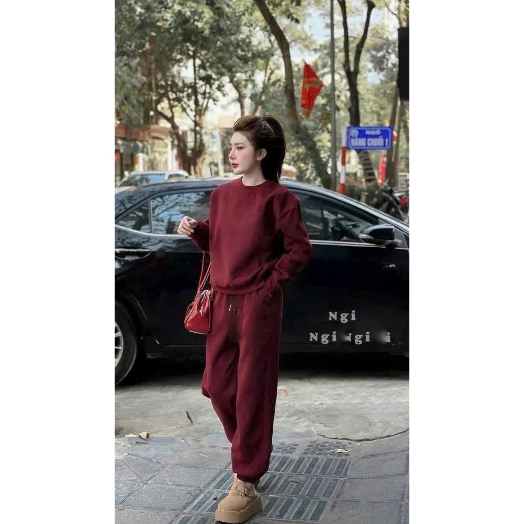 Xả L 55-62kg: Bộ nỉ nữ đỏ đô