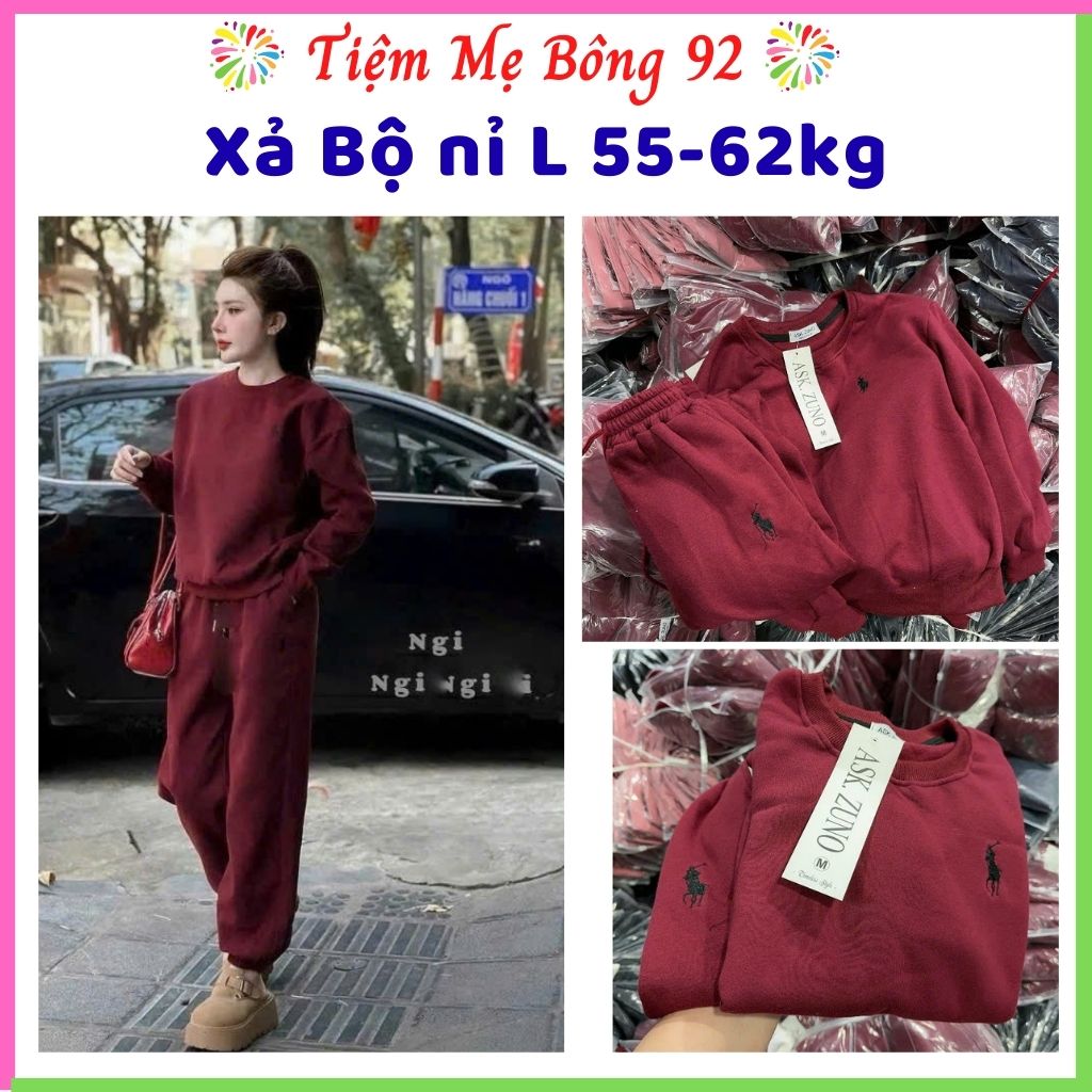 Xả L 55-62kg: Bộ nỉ nữ đỏ đô
