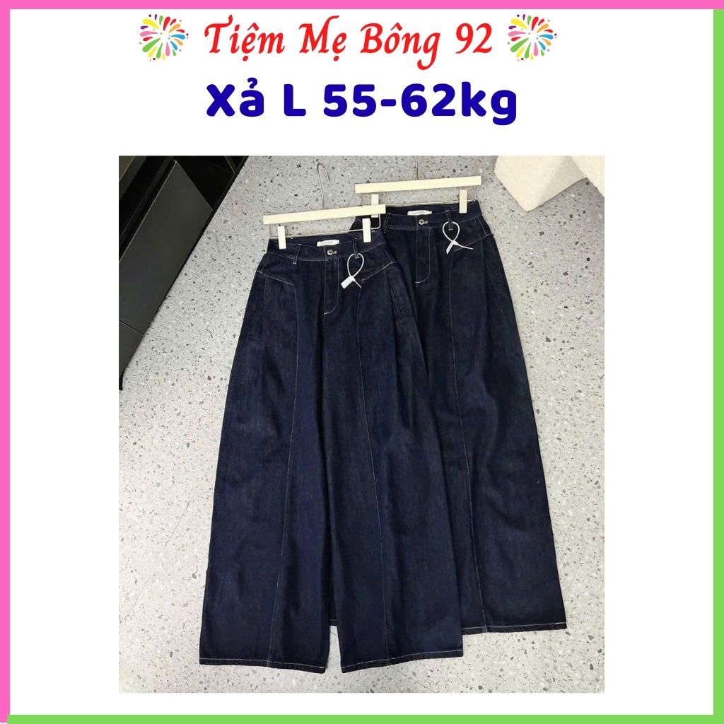 Xả L 55-62kg: Quần Jean mềm màu xanh tối ống suông to QJ9 #109k