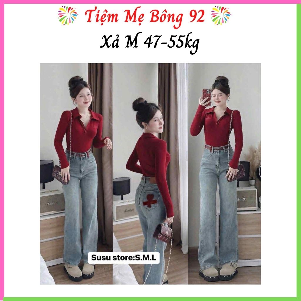 Xả M-47-55kg: Quần jean thêu túi tim đỏ QJ07