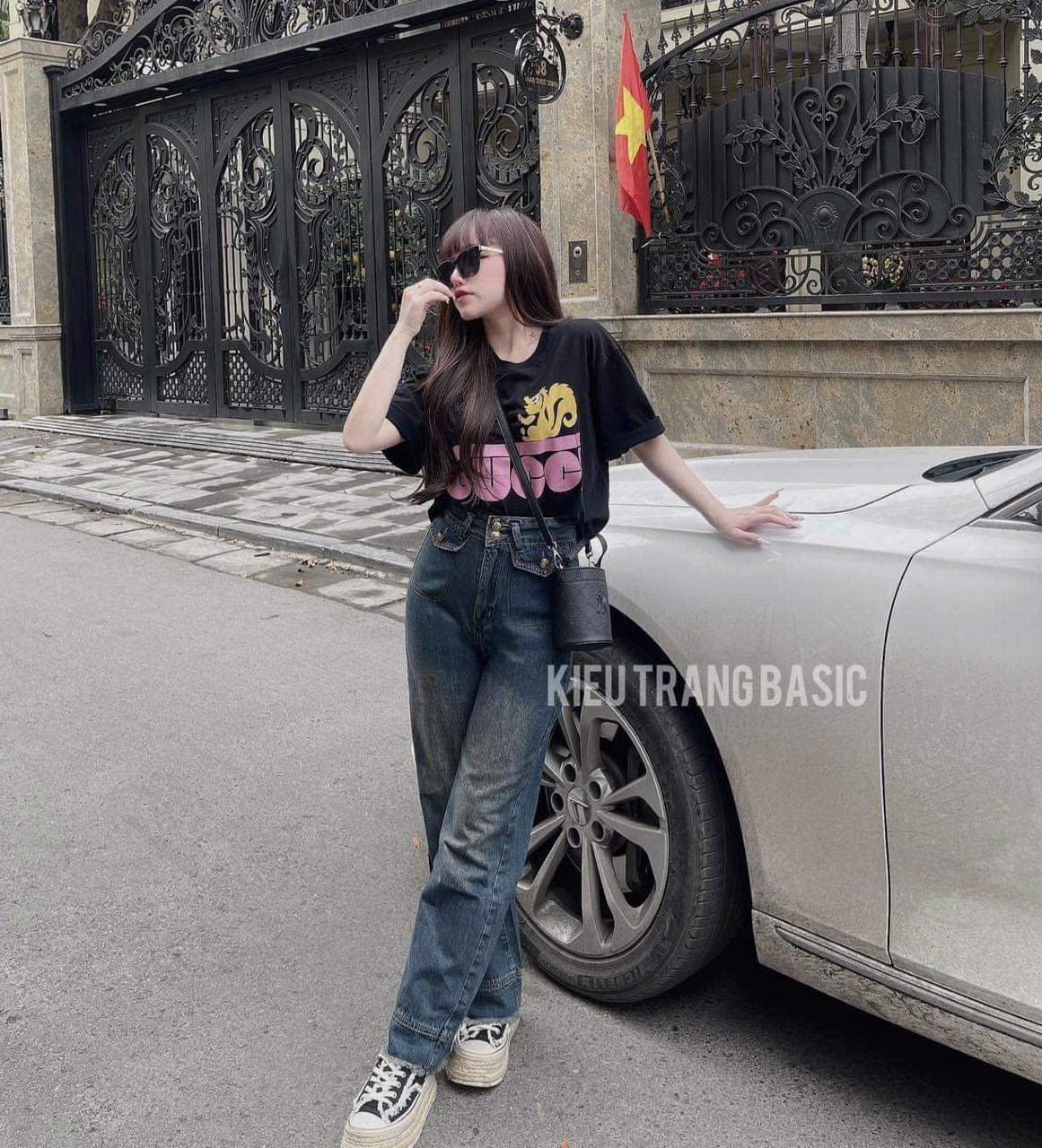 Xả M 47-55kg : Quần jean xanh nắp túi nữ QJ49