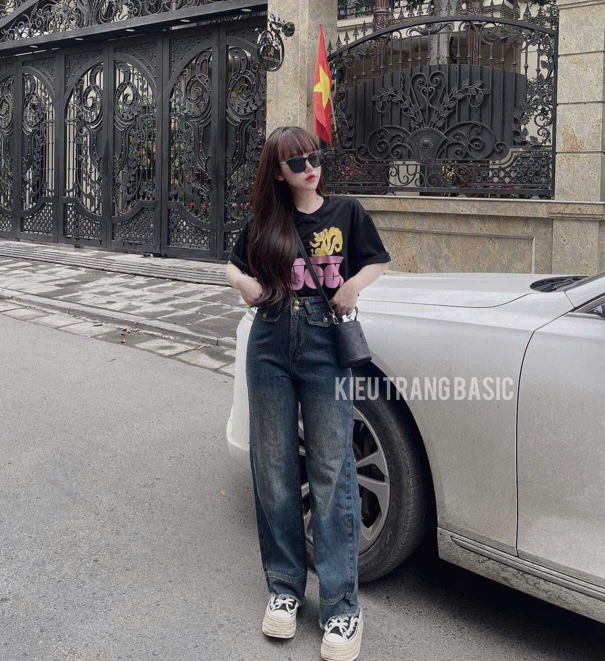 Xả M 47-55kg : Quần jean xanh nắp túi nữ QJ49