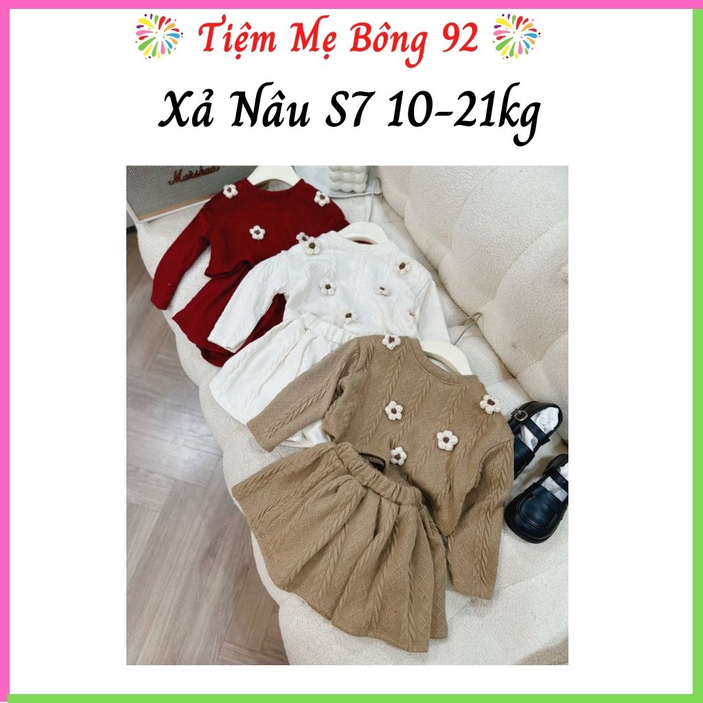 Xả NÂU S7 10-21kg : Sét váy len đính hoa cho bé TG13