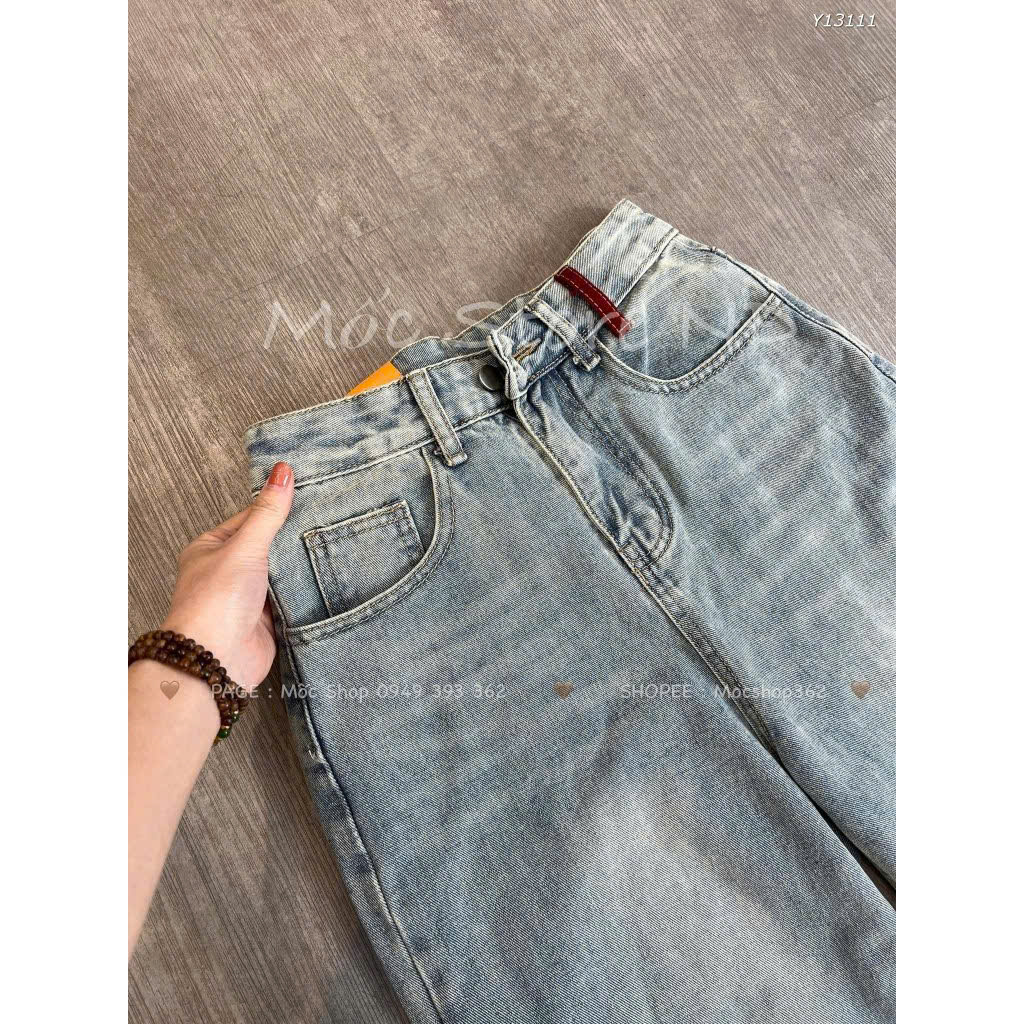 Xả Xl 58-62kg: Quần jean ống suông nữ thêu túi đỏ QJ35