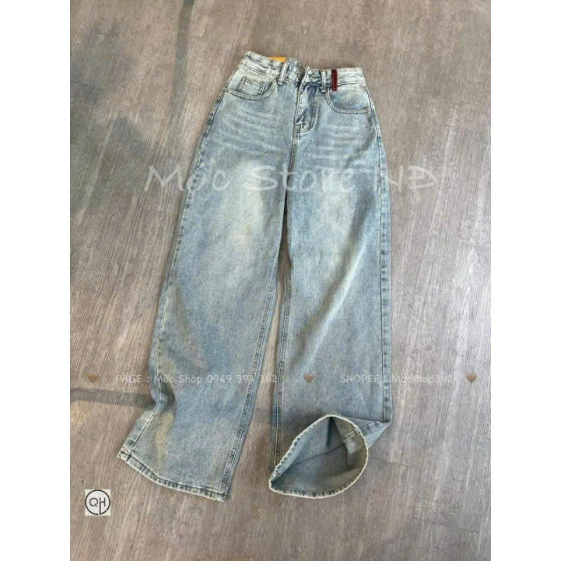 Xả Xl 58-62kg: Quần jean ống suông nữ thêu túi đỏ QJ35