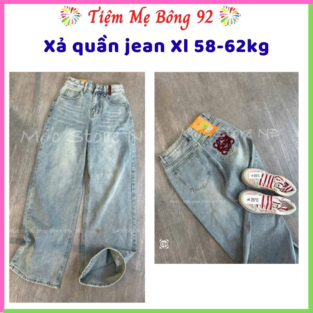 Xả Xl 58-62kg: Quần jean ống suông nữ thêu túi đỏ QJ35