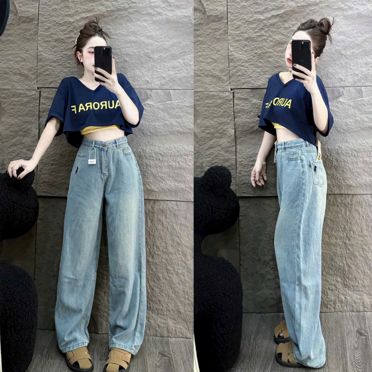 Xả S-50kg : Quần jean ống sớ thêu ngựa nữ QJ02