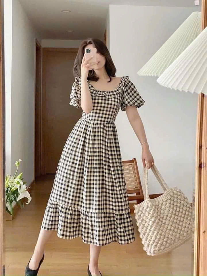 Xả S-50kg : Váy thô kẻ mềm caro nữ BN3