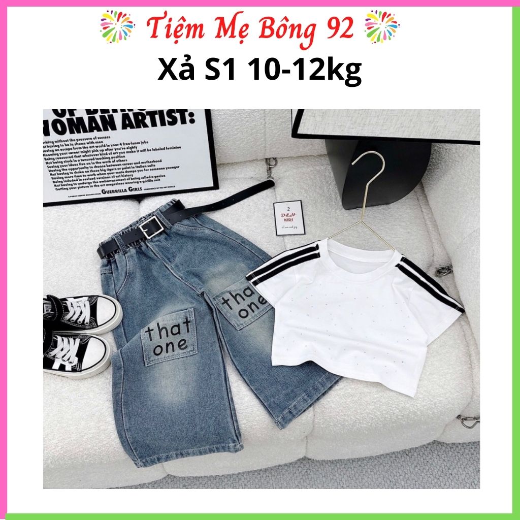 Xả S1 10-12kg: Sét áo croptop trắng đính đá quần bò HG2
