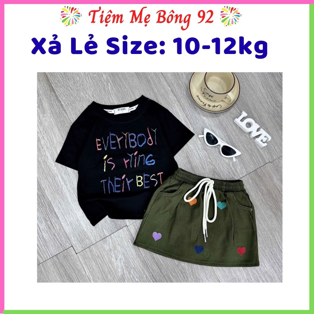 Xả S1 10-12kg: Sét áo đen chữ cv thêu tim kaki HG4