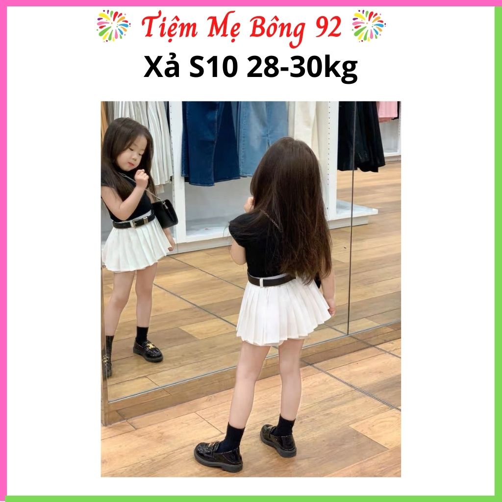 Xả S10 28-30kg: Sét 3 chi tiết áo tăm đen cv xếp ly kèm đai HG4