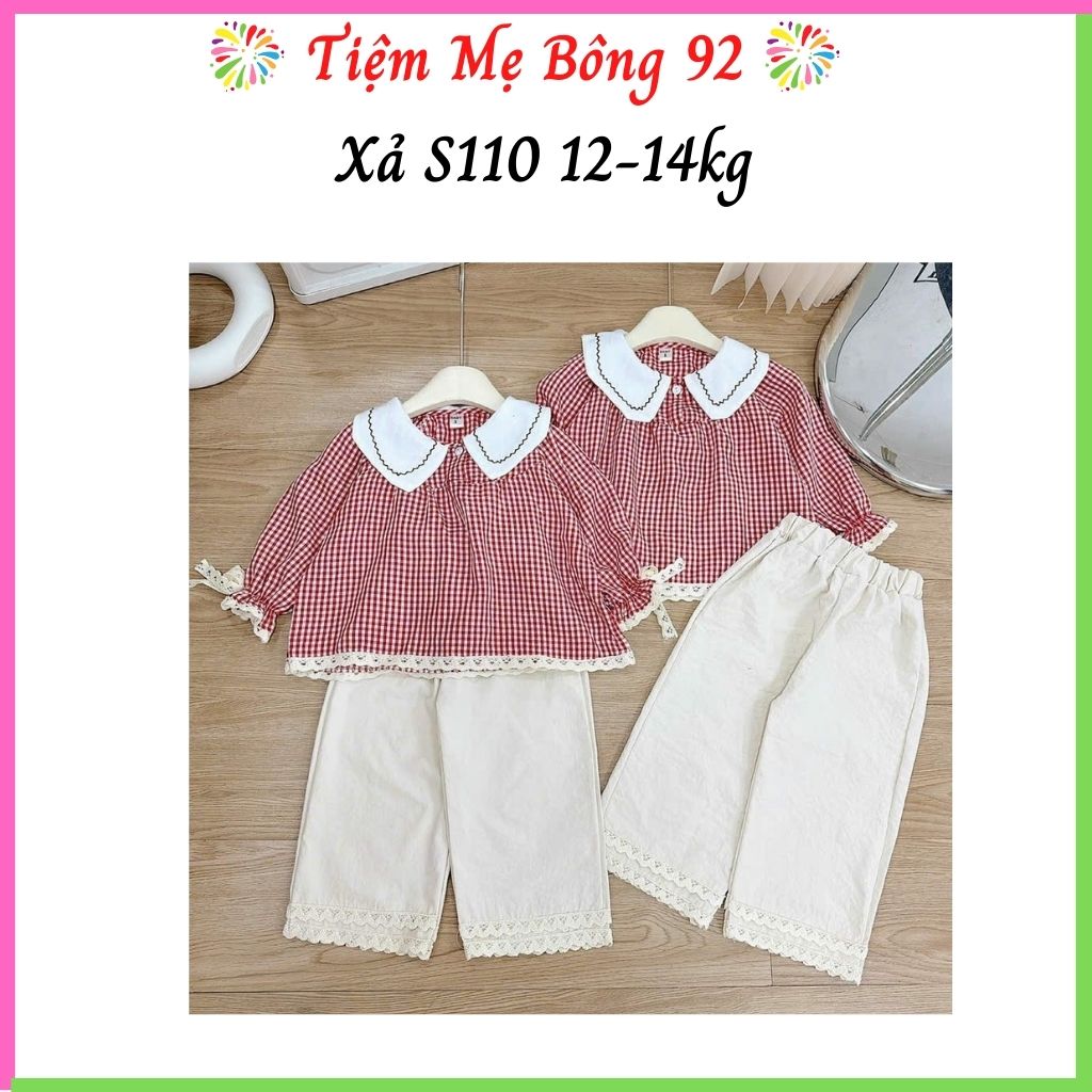 Xả S110 12-14kg : Bộ caro đỏ thô đũi bé gái TG13
