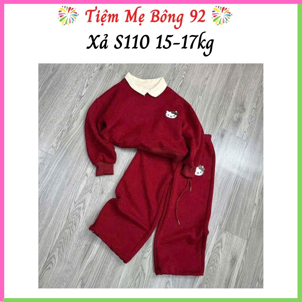 Xả S110 15-17kg : Bộ nỉ bông đỏ VNTK bé gái TG2