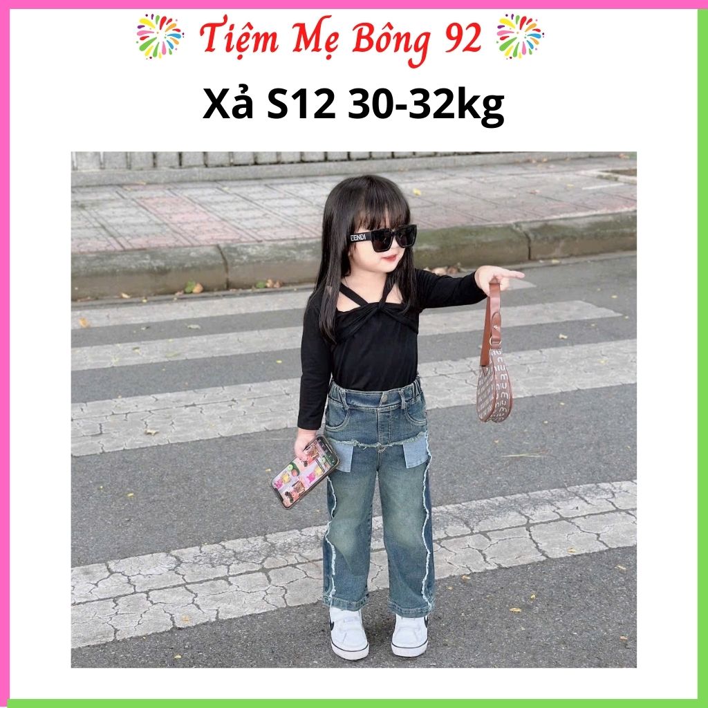 Xả S12 30-32kg: set bộ chéo cổ áo đen quần suông TG3