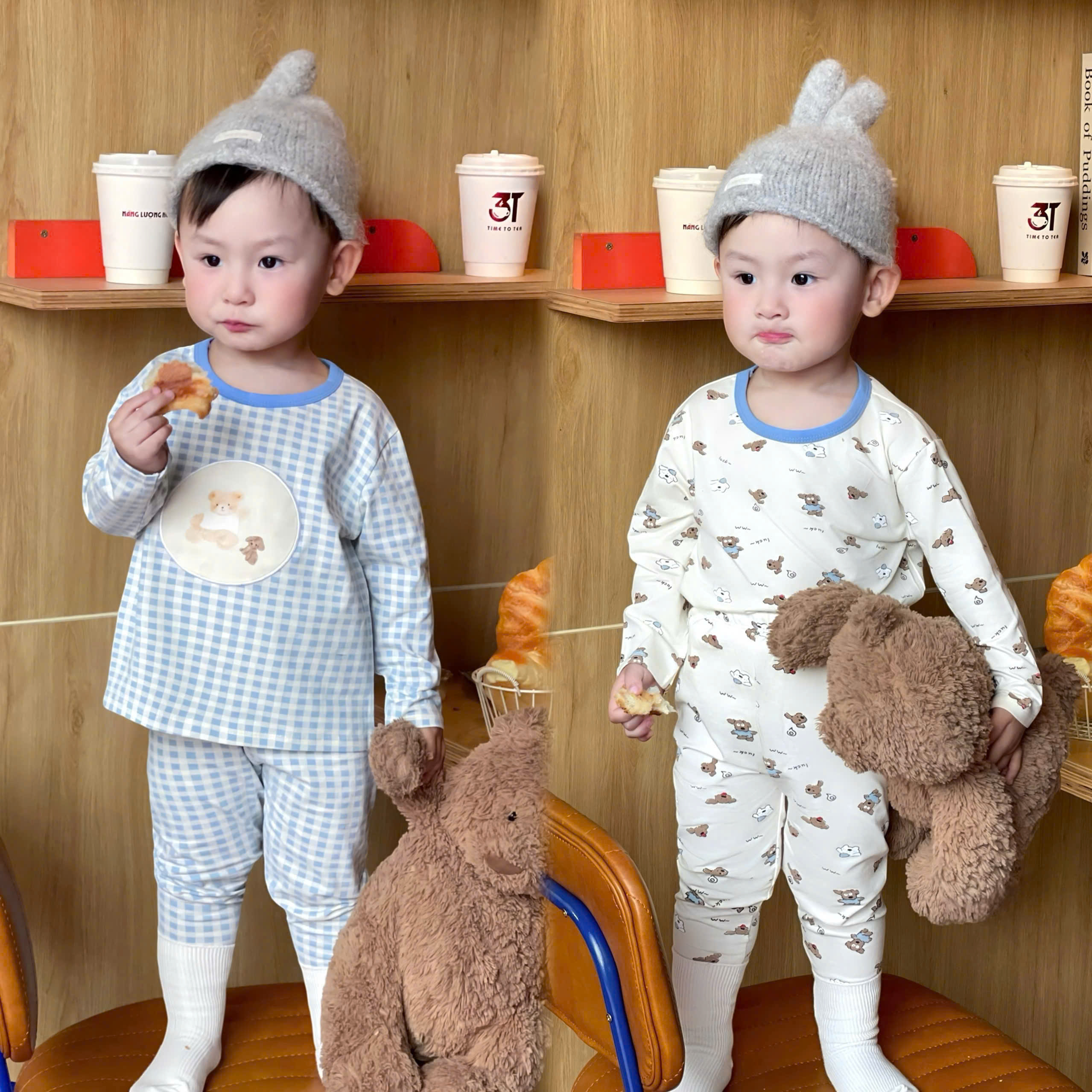 Xả S150 22-25kg: Sét 2 bộ cotton bé trai bé gái VNXK TT1