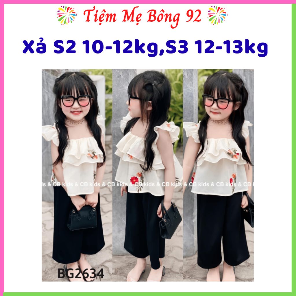Xả S2 10-12kg,S3 12-13kg : Sét áo bèo thêu hoa quần umi bé gái HG1