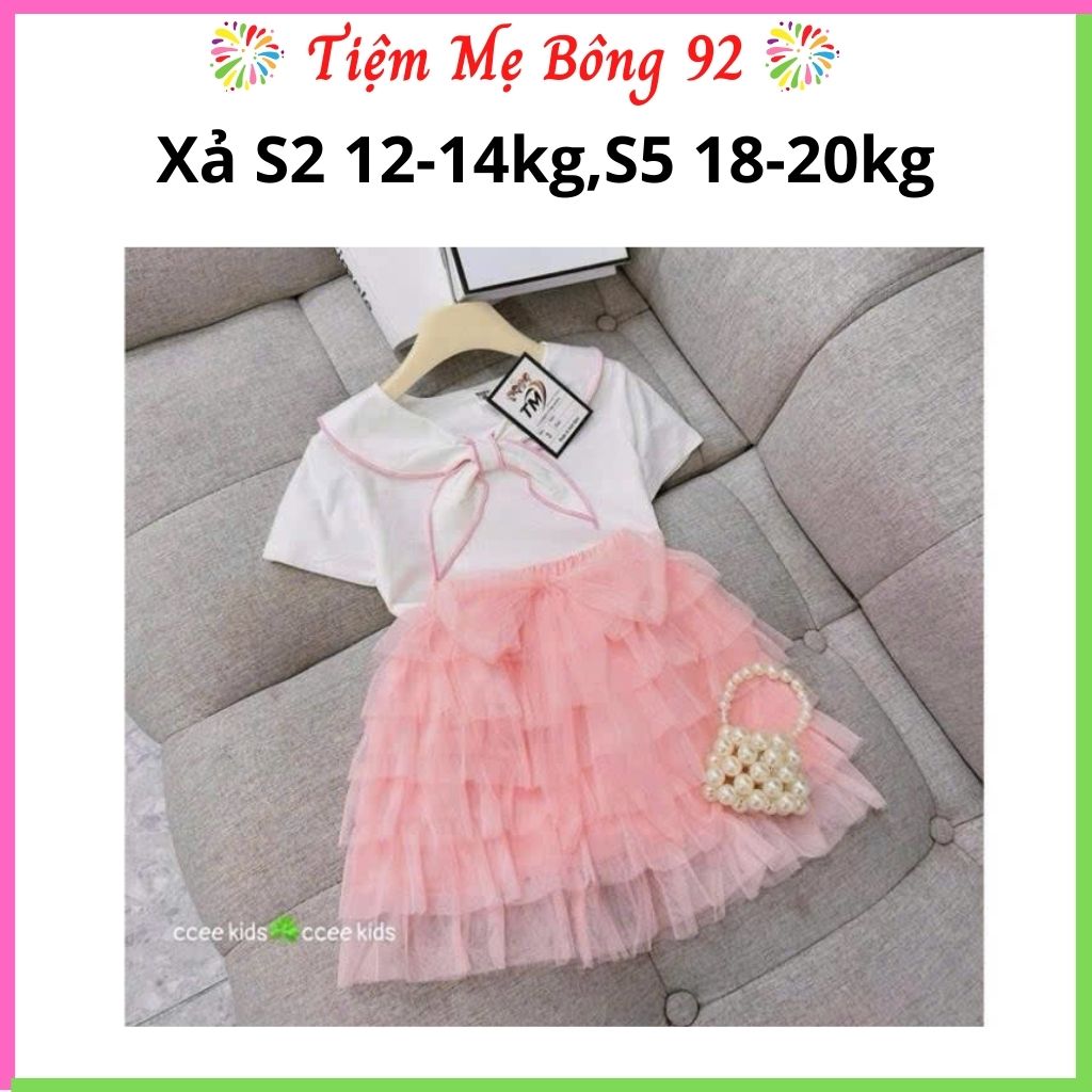 Xả S2 12-14kg,S5 18-20kg : Sét áo cotton nơ chân váy tầng #69k HG4