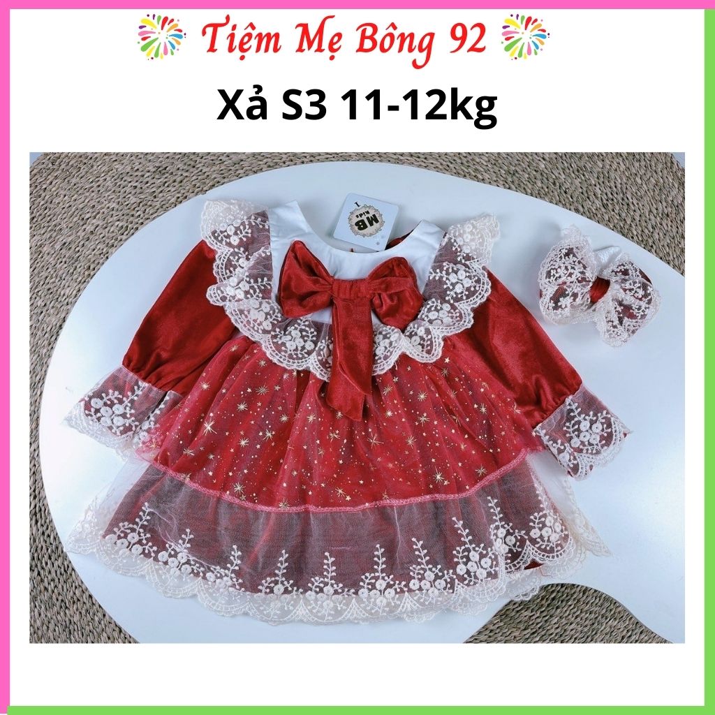 Xả S3 11-12kg : Váy nhung ren mềm + băng đô TG8