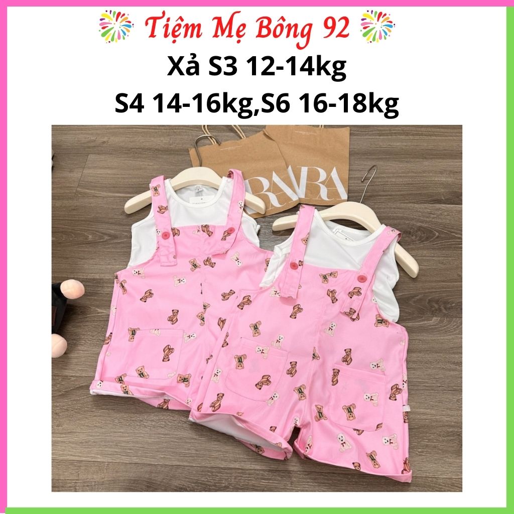 Xả S3 12-14kg,S4 14-16kg,S6 16-18kg: Sét yếm gấu hồng kèm áo tăm HG2