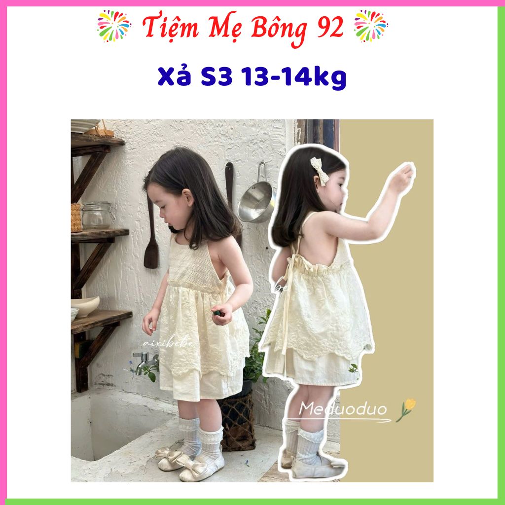Xả S3 13-14kg: Váy kem 2 dây hở lưng HG1