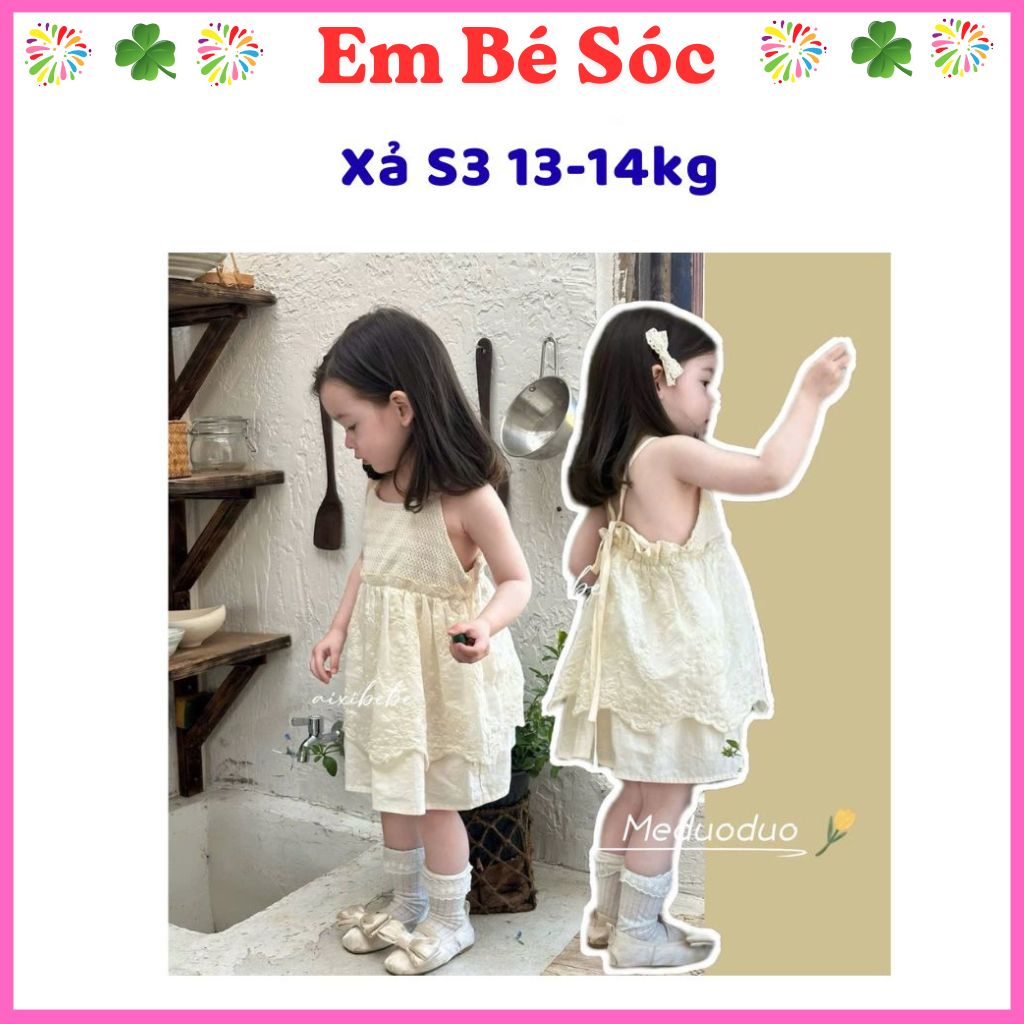 Xả S3 13-14kg: Váy kem 2 dây hở lưng HG1