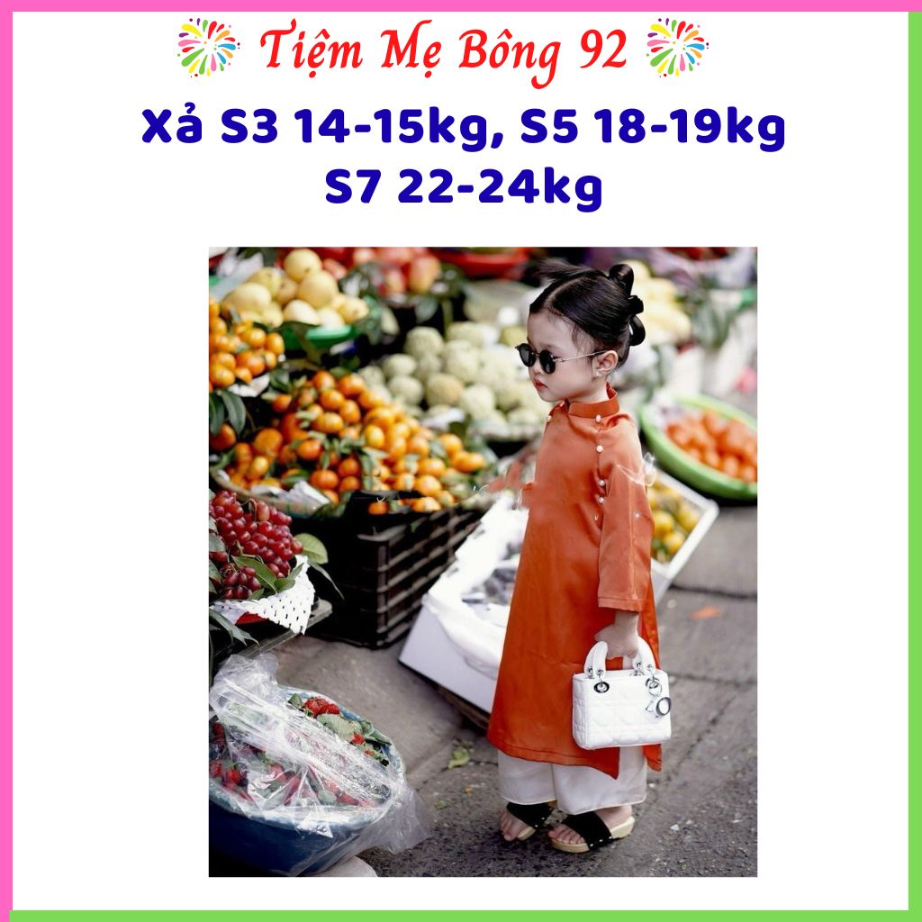 Xả S3 14-15kg, S5 18-19kg, S7 22-24kg: Sét áo dài lụa cam AD1