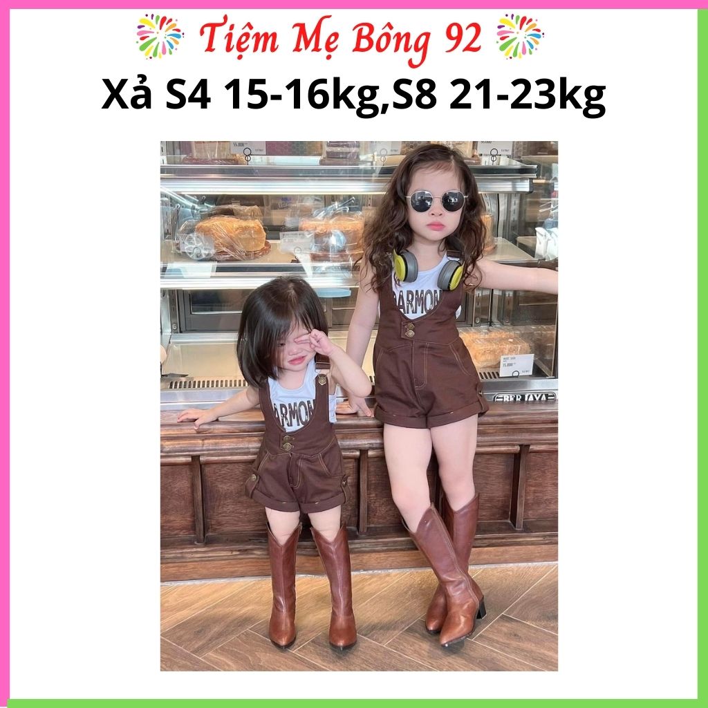 Xả S4 15-16kg,S8 21-23kg: Sét yếm kaki nâu kèm áo darmond HG2