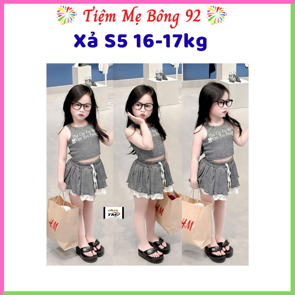 Xả S5 16-17kg : Bộ áo croptop the cat for me chân váy tầng ghi HG2