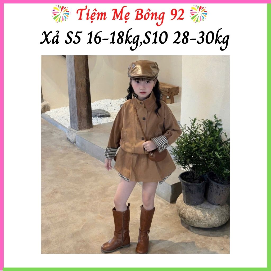 Xả S5 16-18kg : Sét bộ áo crtop chân váy kaki nâu bé gái TG1