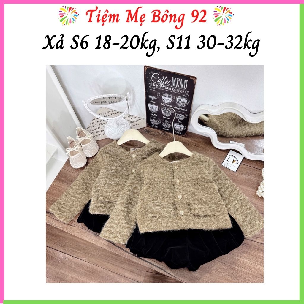 Xả S6 18-20kg : Sét áo dạ nâu quần bồng nhung đen bé gái TG1