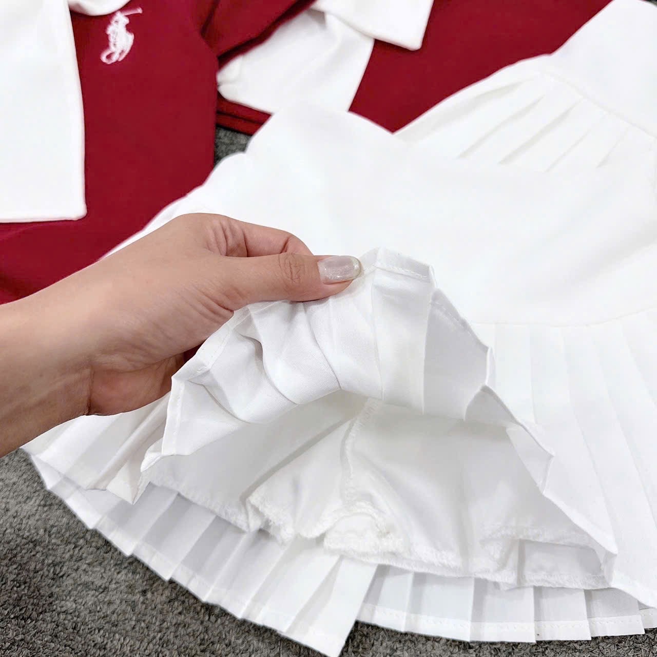 Xả S6 19-20kg: Sét 3 chi tiết áo đỏ chân váy trắng kèm khăn rời HG3