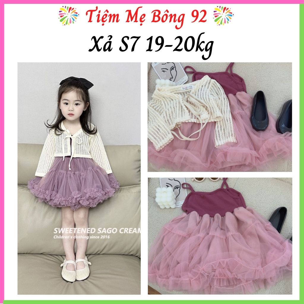 Xả S7 19-20kg: Sét váy 2 dây phối ren + áo khoác lưới tím TG13