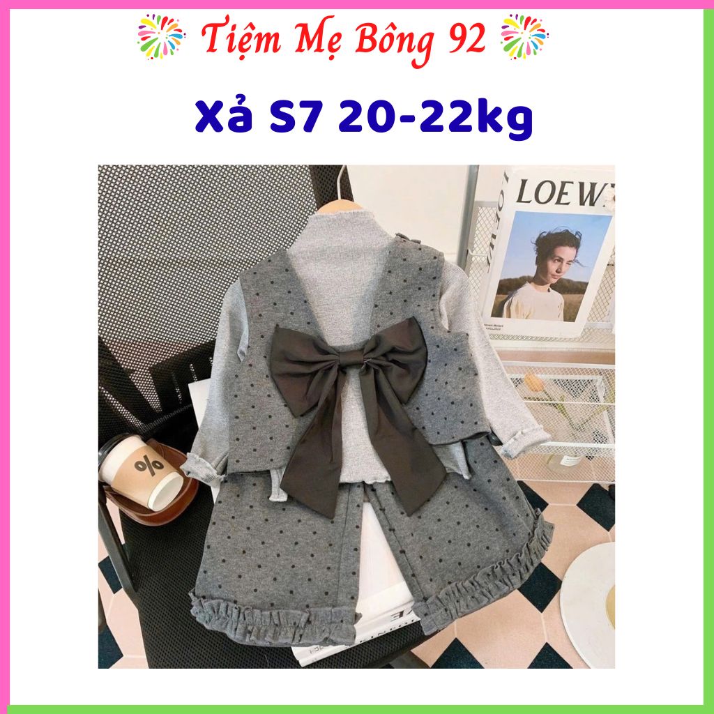 Xả S7 20-22kg : Sét bộ chấm bi xám gile nơ đen quần xuông TG3