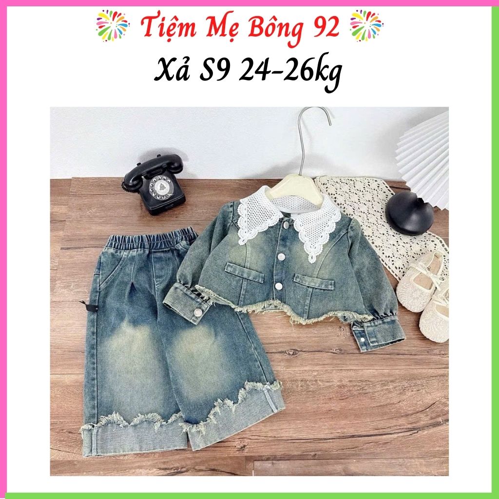 Xả S9 24-26kg : Bộ bò cổ ren croptop quần xuông bé gái TG1