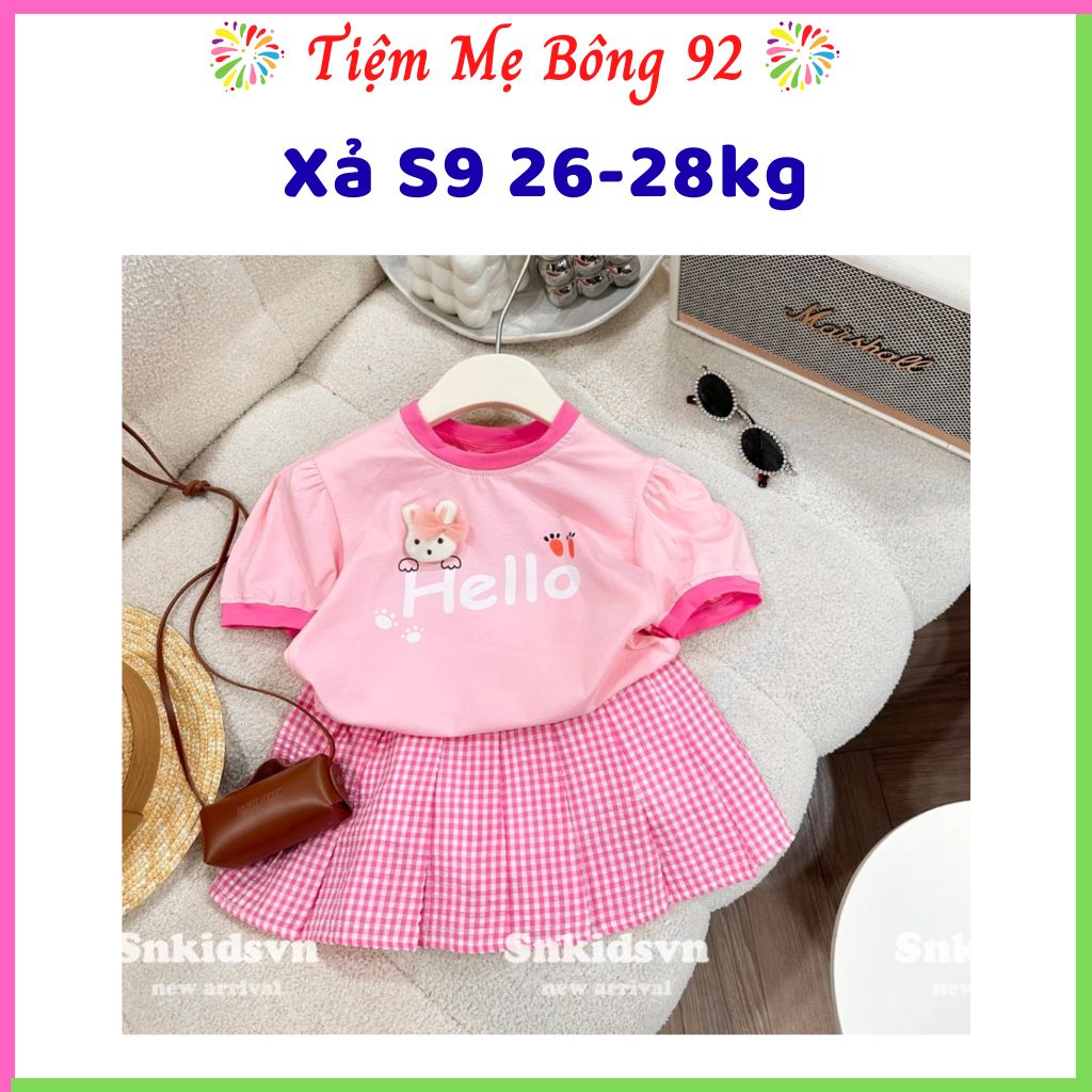 Xả S9 26-28kg : Bộ hello hồng chân váy kẻ HG6 #69k