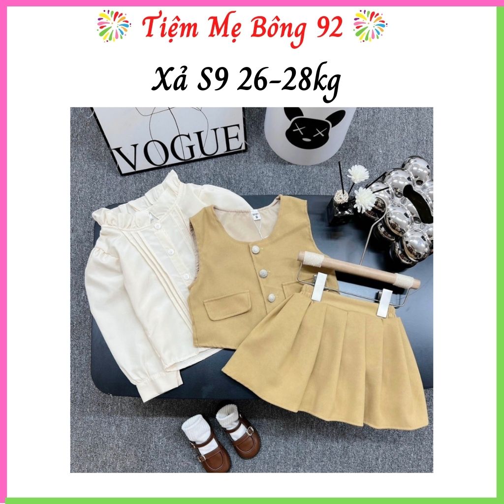 Xả S9 26-28kg : Sét 3 chi tiết gile sơ mi cv xếp ly cho bé TG13