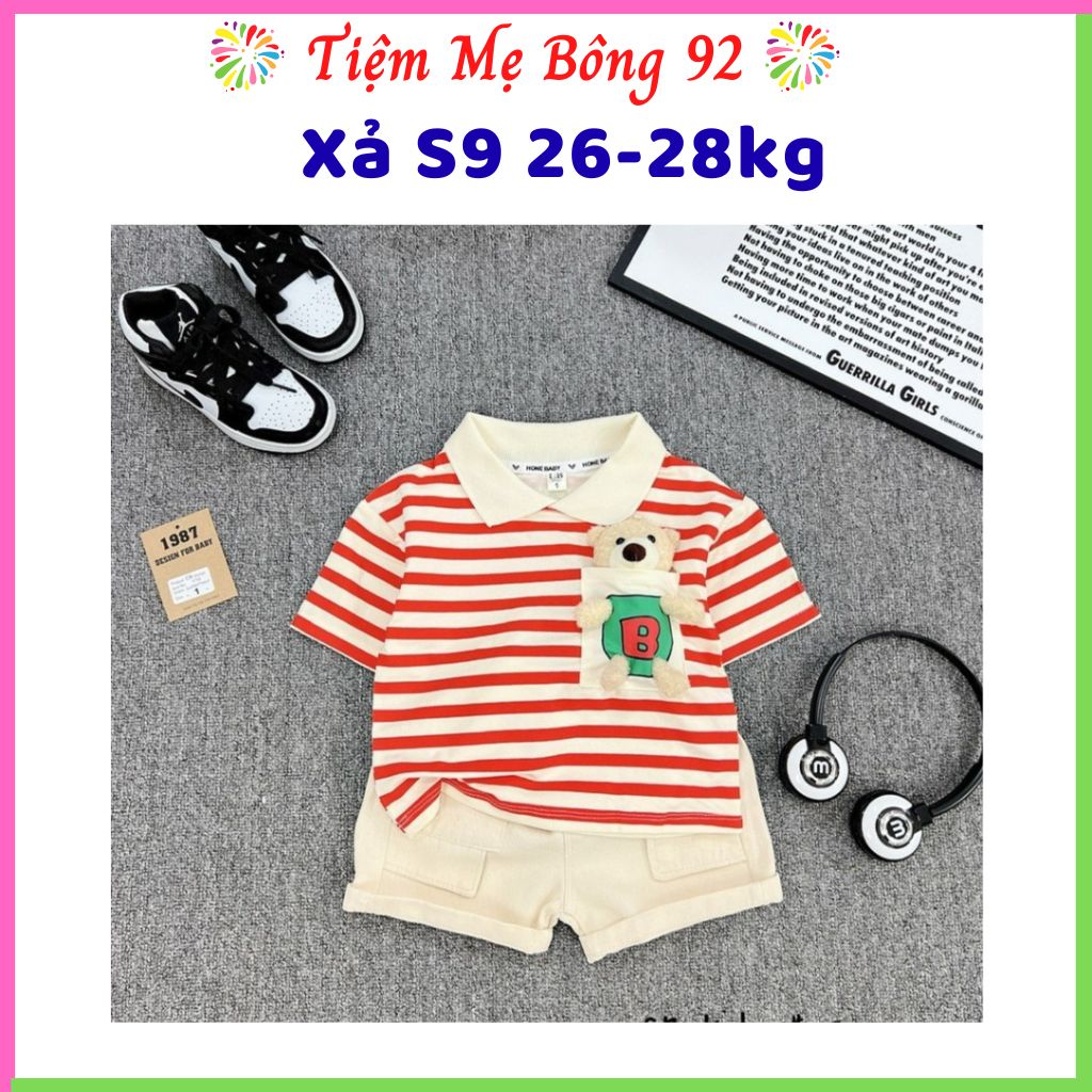 Xả S9 26-28kg : Sét áo cotton kẻ quần kaki bé trai HT2
