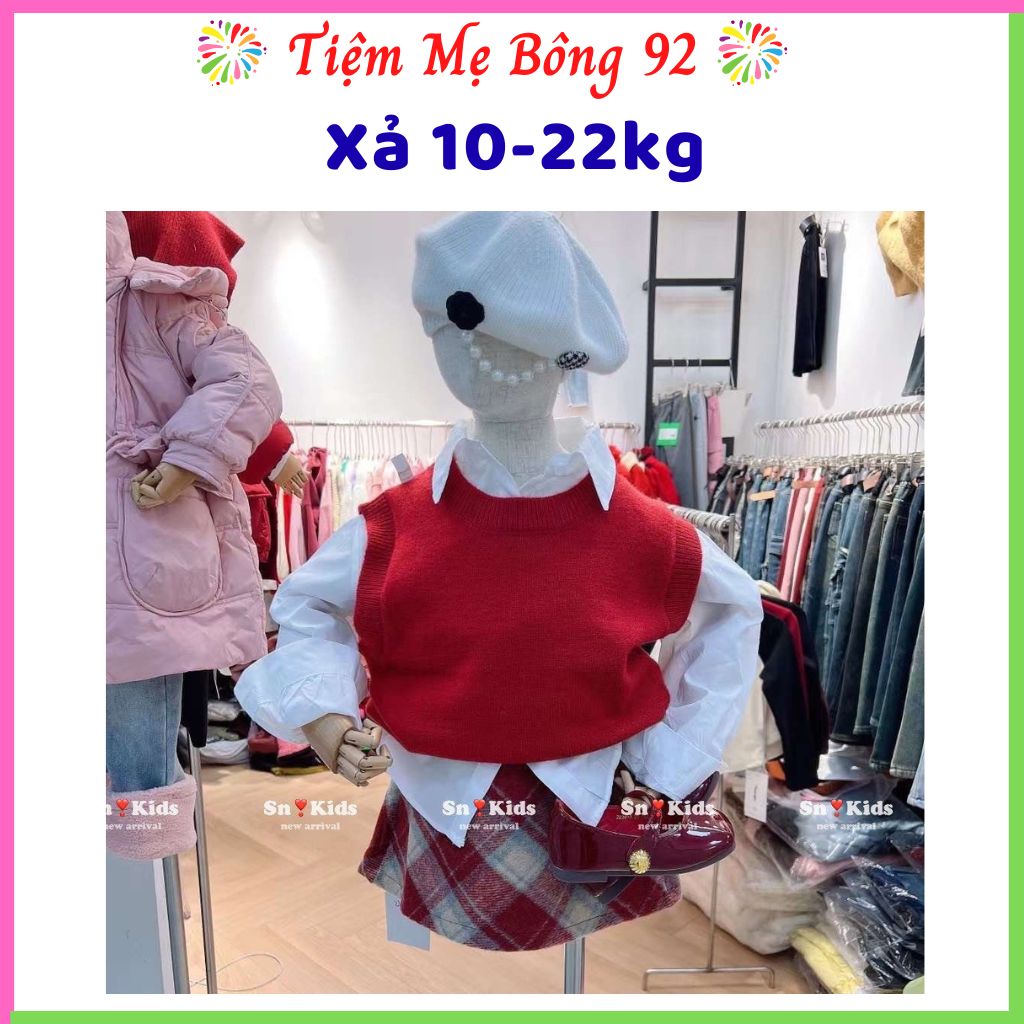Xả Sét 3 chi tiết Sơ mi + gile len + chân váy dạ bé gái TG10