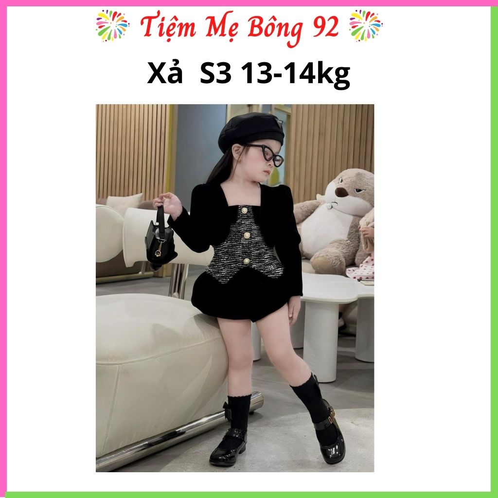 Xả S3 13-14kg : Sét 3 chi tiết áo dây kèm khoác nhung đen mềm TG8