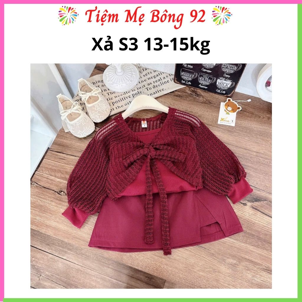 Xả S3 13-15kg: Sét 3 chi tiết lưới cv kaki bé gái TG8