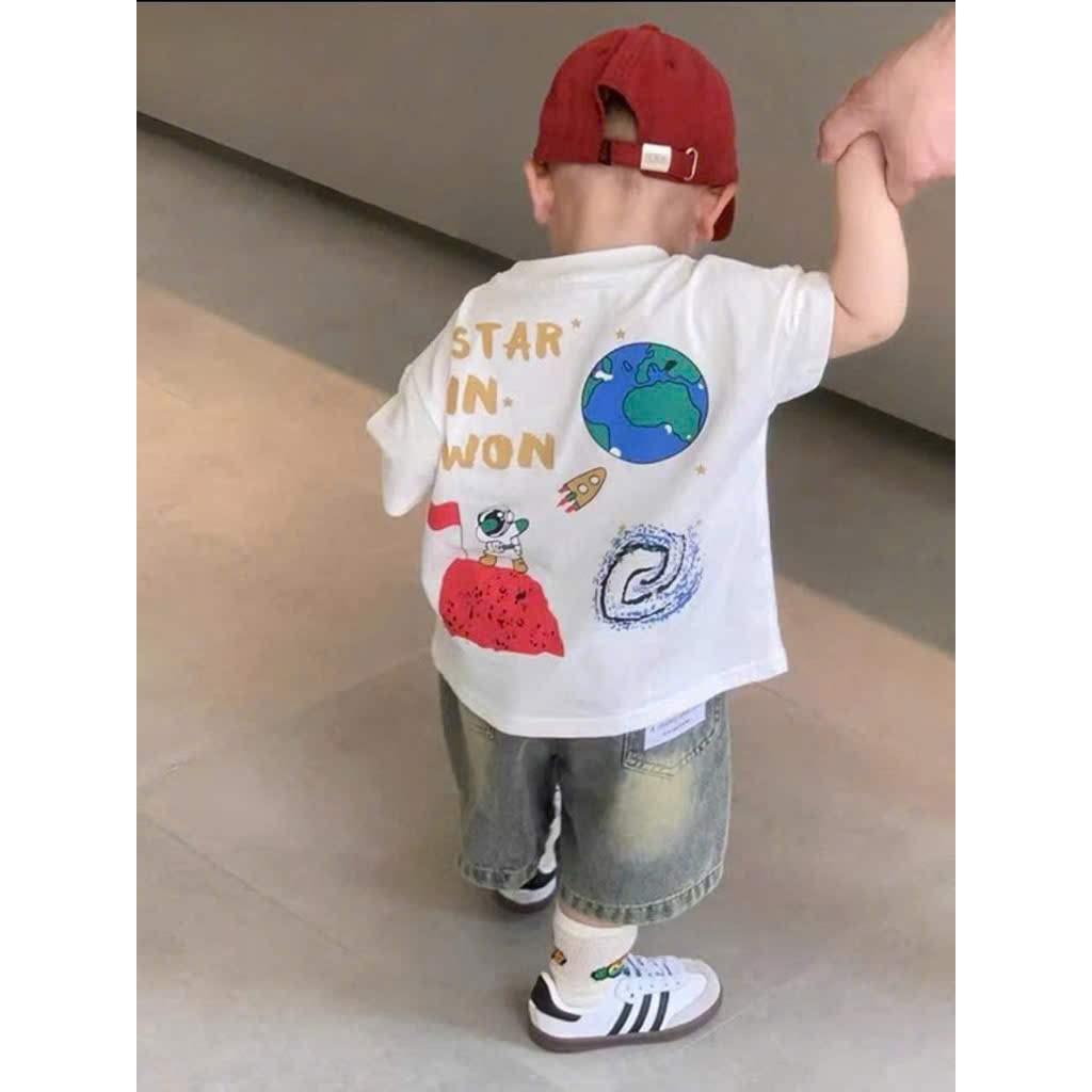 Ask Sét áo cotton địa cầu quần jean bé trai VNXK