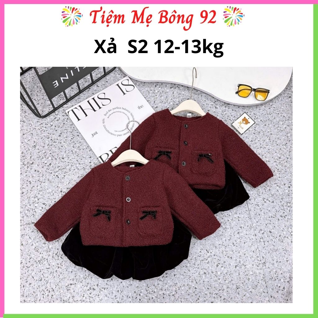 Xả S2 12-13kg: Sét áo lông đỏ quần nhung bồng đen TG1