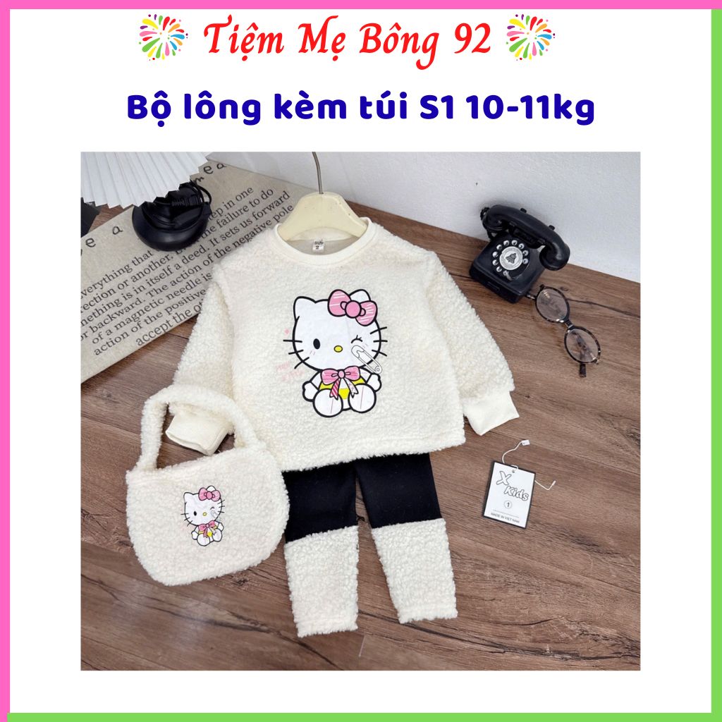 Xả S1 10-11kg : Sét áo lông kitty kèm túi bé gái TG9