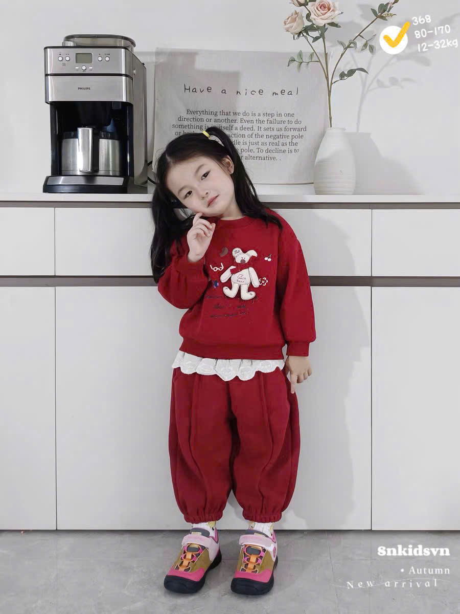 Xả VNXK: Set nỉ đỏ gấu nhồi bông bé gái TG3