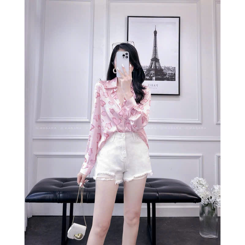 Xả: Sơ mi lụa tim L-62kg #99k HN1