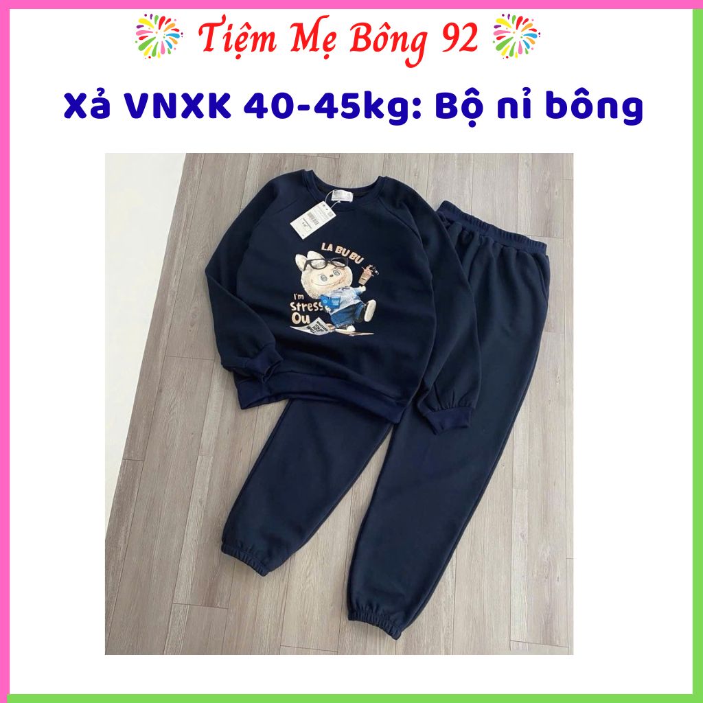 Xả VNXK 40-45kg: Bộ nỉ bông Labubu size đại bé trai bé gái TT1